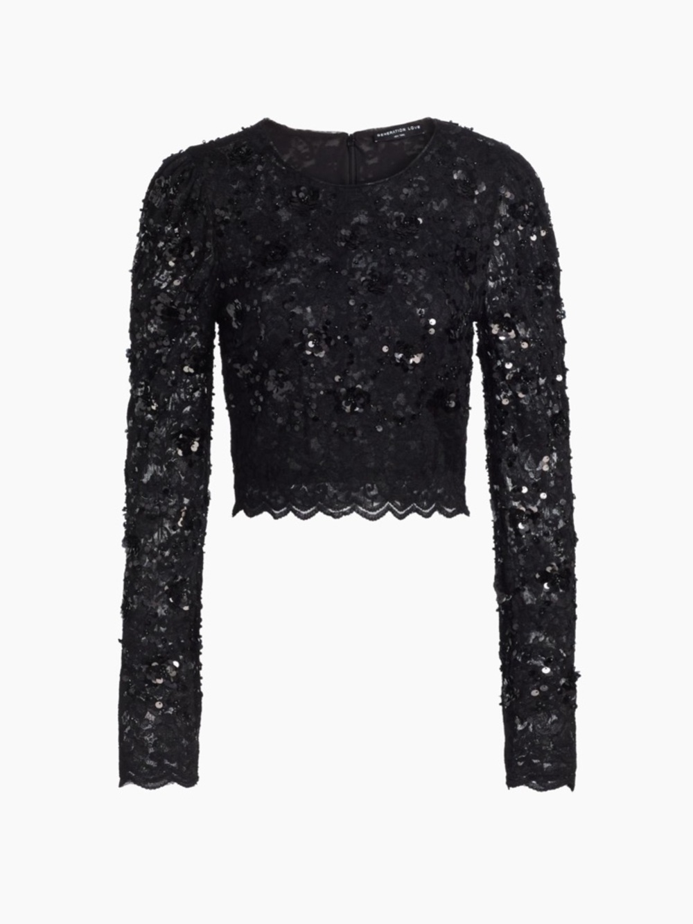 Generation Love Black Sequin Lace Long-Sleeve Crop Top